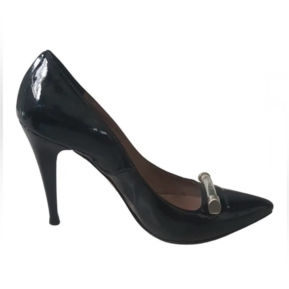 GF Ferre’ - Black Patent Pointed Toe Stiletto Pump with Metal Accent